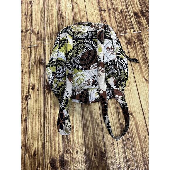 Vera Bradley Quilted Backpack Floral Zipper Pockets Green & Brown - Picture 8 of 13